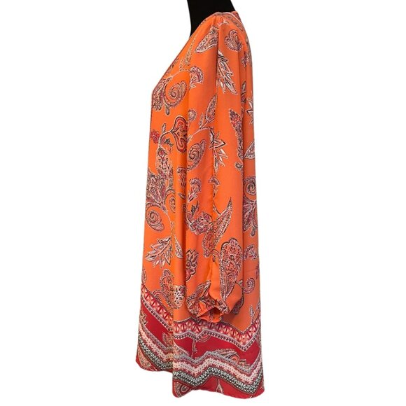 Cato Orange Floral Paisley Long Sleeve Women's Mini Dress - Size L - Picture 3 of 11